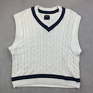 Abercrombie & Fitch Mens Cricket Sweater Vest Large Oversized White Cable Knit